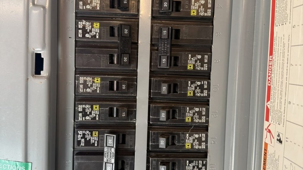 Residential breaker panel serviced by JJ Palmer Electrical Service in Clarksville, Howard County, MD